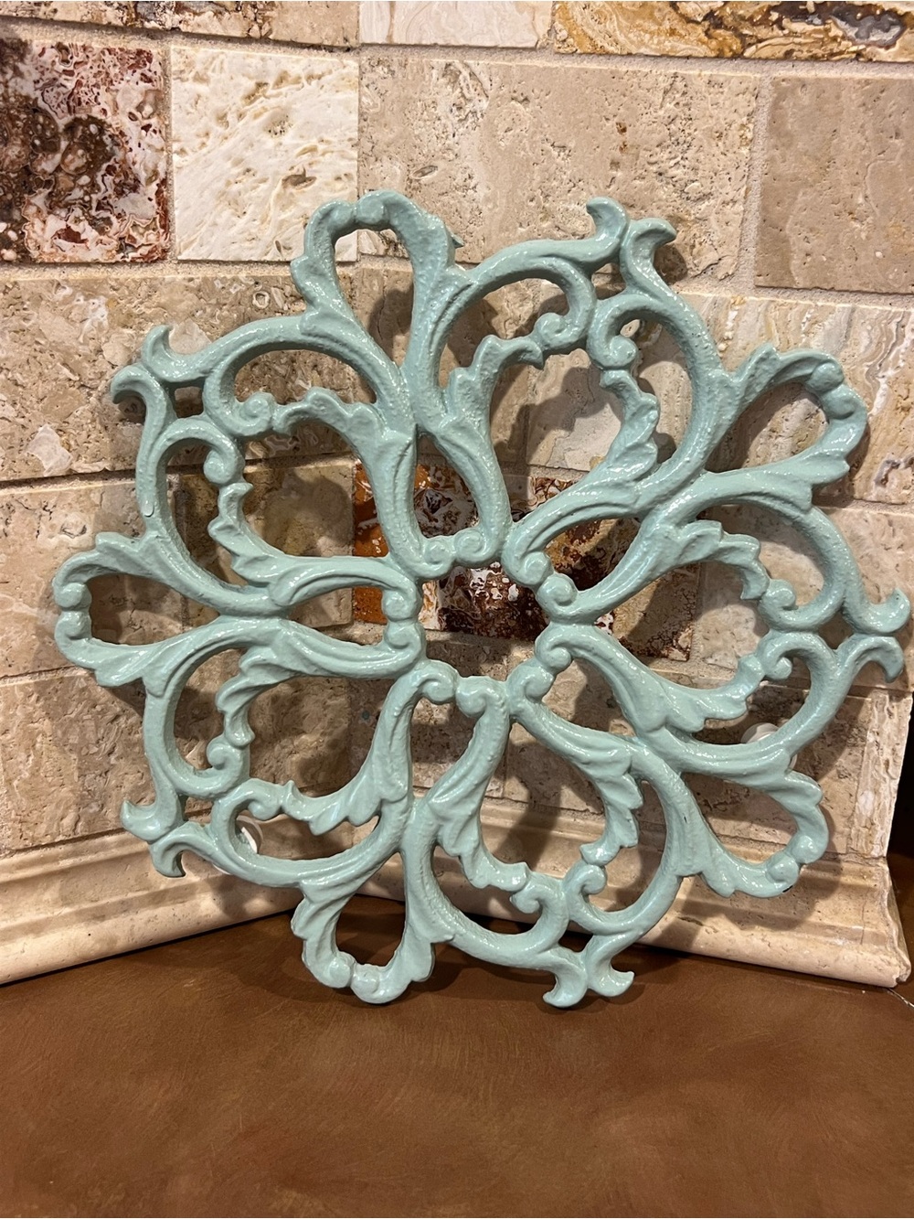 Cast Iron Filigree Trivet w/ Feet; Sage